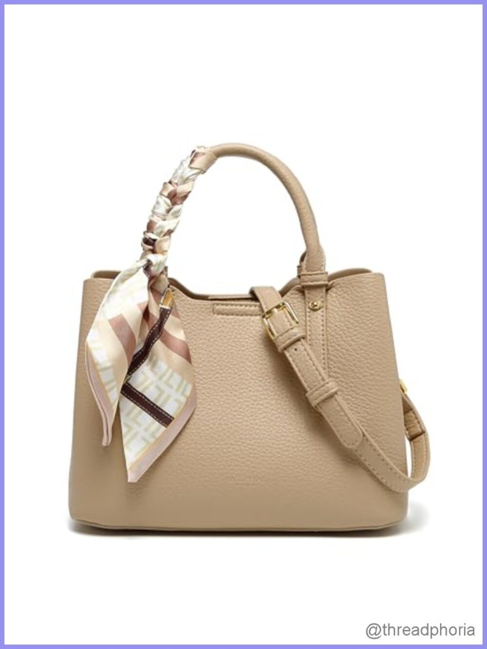 Faux Leather Small Bucket Tote Top Handle Crossbody Purse with Scarf